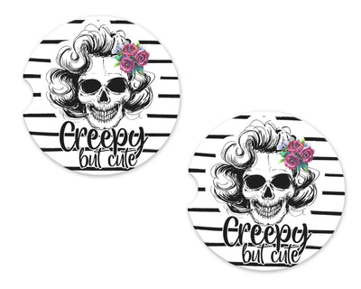 Creepy but Cute Girl Sandstone Car Coasters (Set of Two)