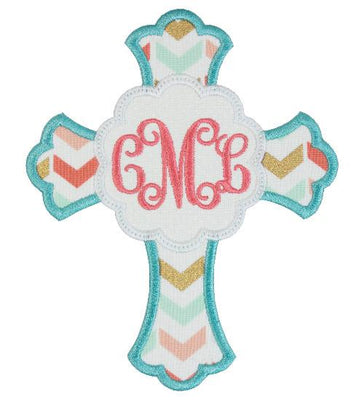 Cross Monogrammed Sew or Iron on Embroidered Patch