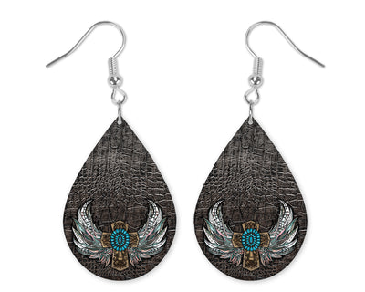 Cross Wings Handmade Wood Earrings