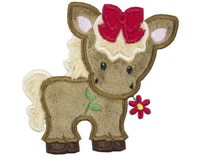 Cute Girl Horse with Red Bow Sew or Iron on Embroidered Patch