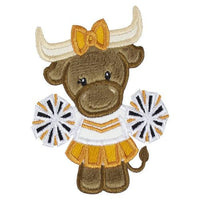 Cute Longhorn Cow Cheerleader Football Patch - Sew Lucky Embroidery