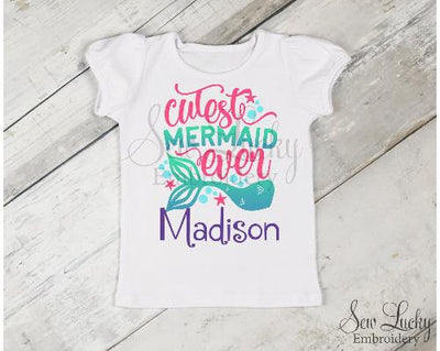 Cutest Mermaid Ever Girls Personalized Shirt