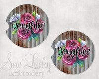 Daughter Floral Metal Sandstone Car Coasters - Sew Lucky Embroidery