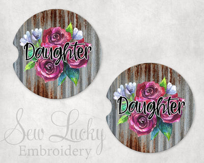 Daughter Floral Metal Sandstone Car Coasters (Set of Two)