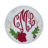Deer Antlers Monogram Christmas Patch - Sew Lucky Embroidery
