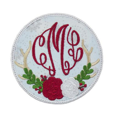 Deer Antlers Monogram Christmas Sew or Iron on Embroidered Patch