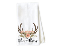 Deer Antlers Personalized Kitchen Towel - Waffle Weave Towel - Microfiber Towel - Kitchen Decor - House Warming Gift - Sew Lucky Embroidery
