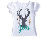 Deer Head with Feathers Girls Personalized Shirt - Sew Lucky Embroidery