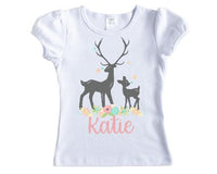 Deer in Spring Feathers Girls Personalized Shirt - Sew Lucky Embroidery