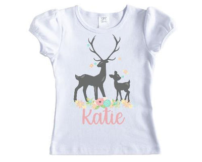 Deer in Spring Flowers Girls Personalized Shirt