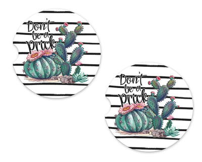 Don't Be A Prick Stripes Sandstone Car Coasters (Set of Two)