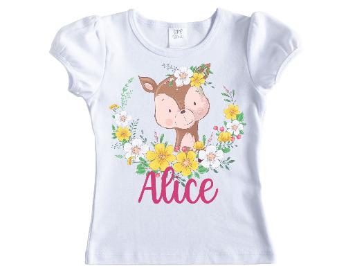 Drawn Deer Personalized Girls Shirt - Sew Lucky Embroidery