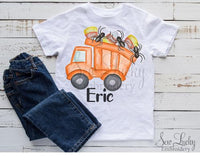 Dumptruck and Spiders Halloween Shirt - Sew Lucky Embroidery