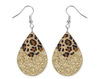 Dusty Gold Glitter and Leopard Earrings - Sew Lucky Embroidery