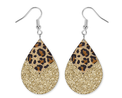 Dusty Gold Glitter and Leopard Earrings