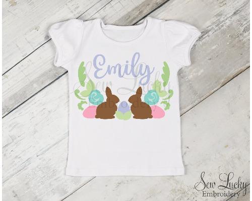 Easter Bunnies Girls Personalized Shirt - Sew Lucky Embroidery