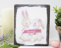 Easter Bunnies with banner Sign - Sew Lucky Embroidery