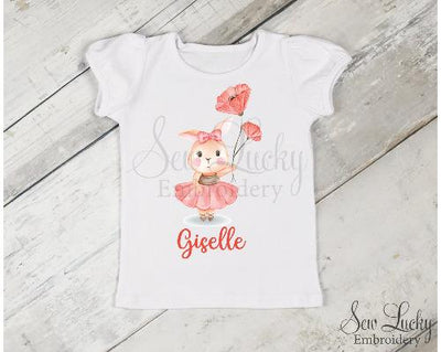 Easter Bunny Ballerina with Flowers Girls Personalized Shirt