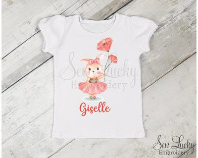 Easter Bunny Ballerina with Flowers Girls Personalized Shirt