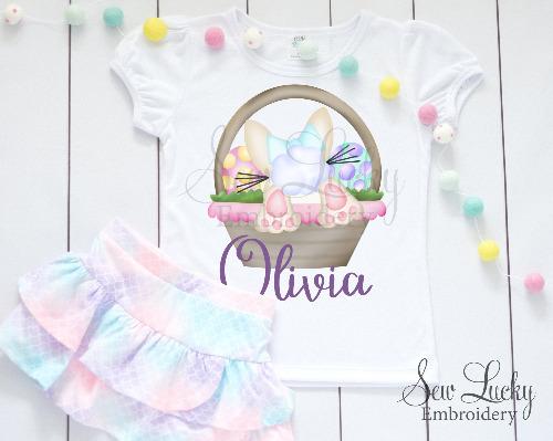 Easter Bunny Girl in Basket Personalized Shirt - Sew Lucky Embroidery