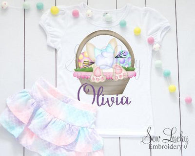 Easter Bunny Girl in Basket Personalized Shirt