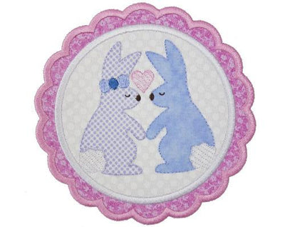Easter Bunny Love Scallop Sew or Iron on Embroidered Patch