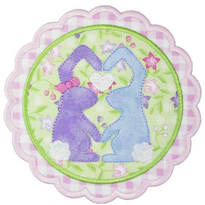Easter Bunny Love Scallop Sew or Iron on Embroidered Patch
