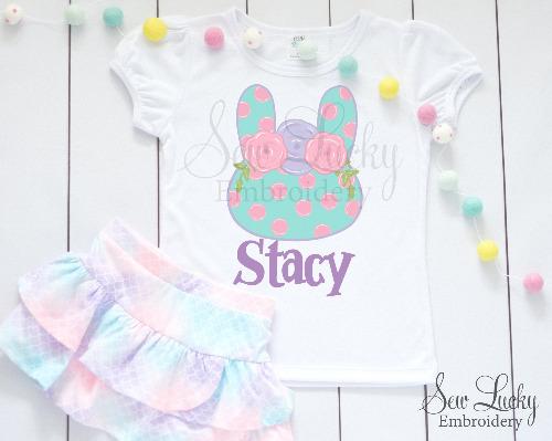 Easter Bunny with Flowers Girls Personalized Shirt - Sew Lucky Embroidery