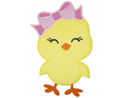 Easter Chick with Pink Bow Sew or Iron on Embroidered Patch