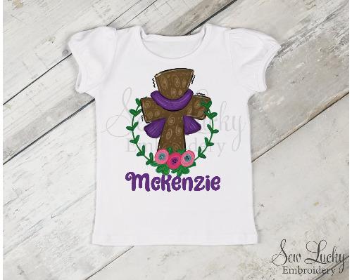 Easter Cross Girls Personalized Shirt - Sew Lucky Embroidery
