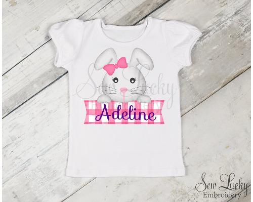Easter Girl Bunny Personalized Banner Shirt - Sew Lucky Embroidery