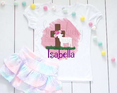 Easter Lamb Girls Easter Personalized Shirt - Sew Lucky Embroidery