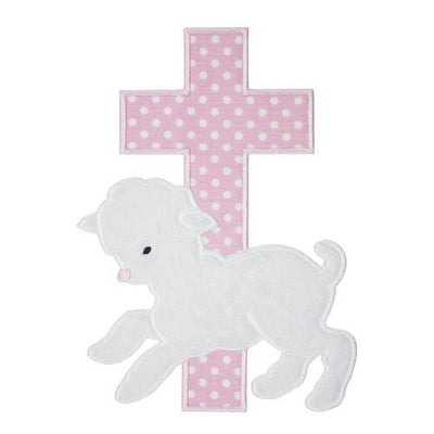 Easter Lamb with Pink Cross Sew or Iron on Embroidered Patch