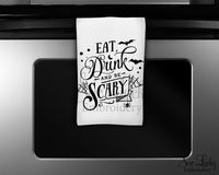 Eat Drink and Be Scary Kitchen Towel - Microfiber Towel - Kitchen Decor - House Warming Gift - Sew Lucky Embroidery