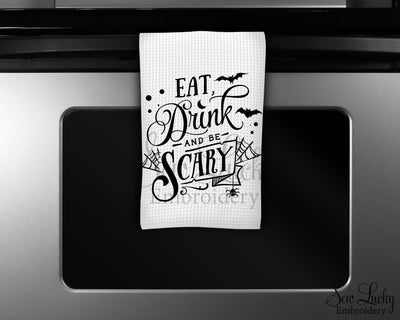 Eat Drink and Be Scary Waffle Weave Microfiber Kitchen Towel