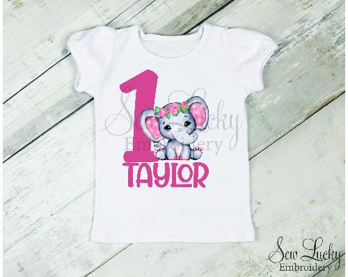 Elephant Girl Birthday Personalized Shirt - Sew Lucky Embroidery