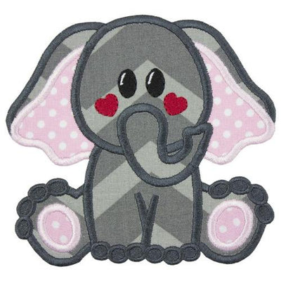 Elephant with Red Heart Cheeks Sew or Iron on Embroidered Patch