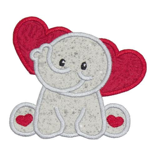 Elephant with Red Heart Shaped Ears Patch - Sew Lucky Embroidery