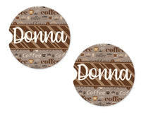 Everything Coffee Personalized Sandstone Car Coasters - Sew Lucky Embroidery