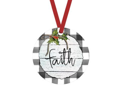 Faith Gray Buffalo Plaid Trim Christmas Ornament - Sew Lucky Embroidery