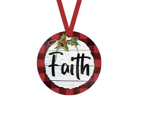 Faith Red Buffalo Plaid Trim Christmas Ornament - Sew Lucky Embroidery