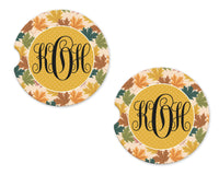 Fall Leaves Personalized Sandstone Car Coasters - Sew Lucky Embroidery