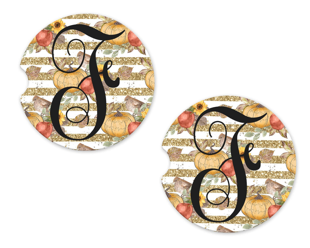 Fall Pumpkins Personalized Sandstone Car Coasters - Sew Lucky Embroidery
