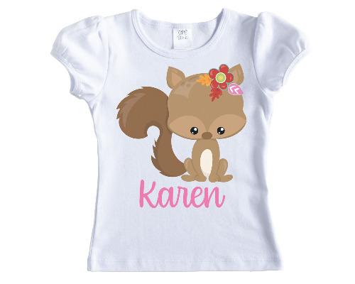 Fall Squirrel Girls Personalized Shirt - Sew Lucky Embroidery
