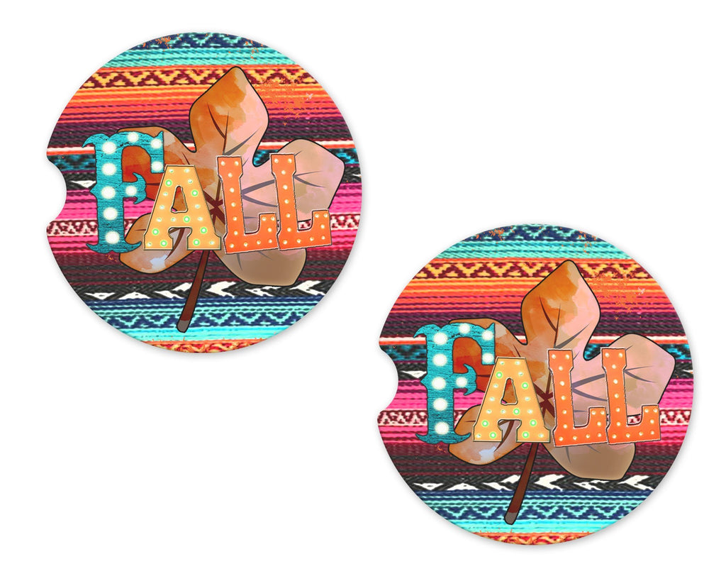 Fall with Tribal Background Sandstone Car Coasters - Sew Lucky Embroidery