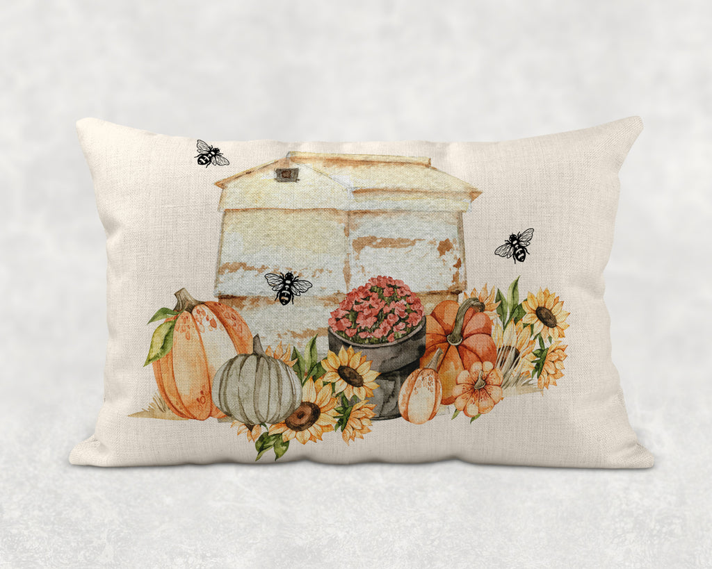 Fall Honey Bees Lumbar Throw Pillow - Sew Lucky Embroidery