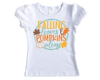 Falling Leaves & Pumpkins Please Girls Fall Shirt - Sew Lucky Embroidery