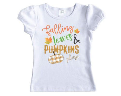 Falling Leaves & Pumpkins Please Girls Shirt