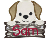 Farm Dog Peeker with Barn sign Personalized Patch - Sew Lucky Embroidery