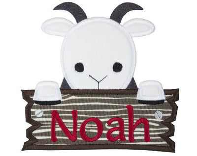 Farm Goat Peeker with Barn Sign Personalized Sew or Iron on Embroidered Patch